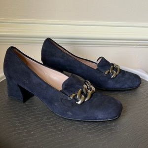 AMALFI Made in Italy Navy Blue Suede Slip on Flats 2" Block Heel Size 8.5
